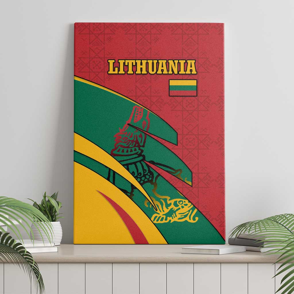 Lithuania Red and Green Canvas Wall Art with Knight and Dragon Claw Graphic and National Flag - Wonder Print Shop