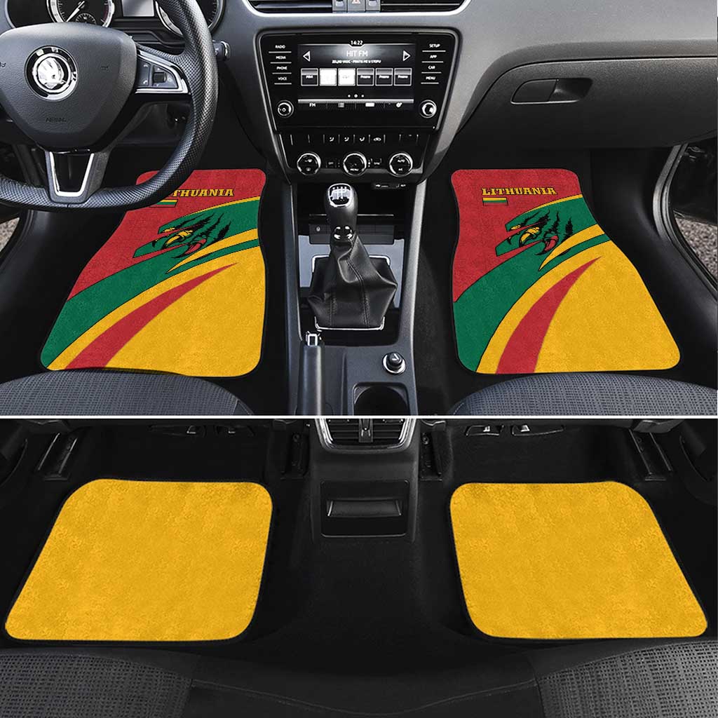 Lithuania Red and Green Car Mats with Knight and Dragon Claw Graphic and National Flag - Wonder Print Shop