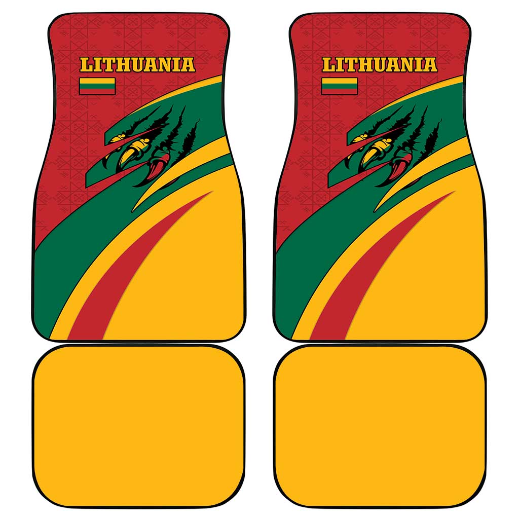 Lithuania Red and Green Car Mats with Knight and Dragon Claw Graphic and National Flag - Wonder Print Shop