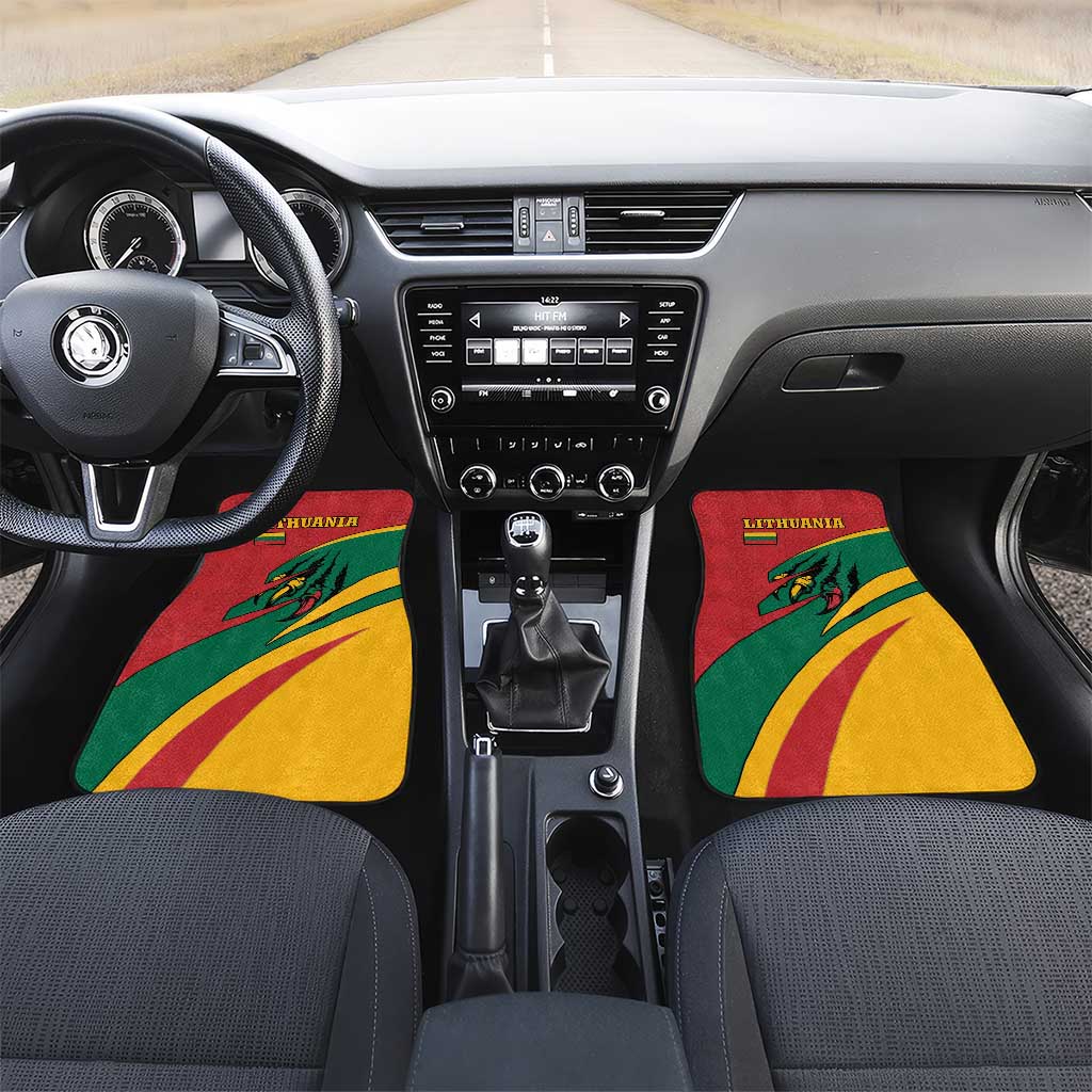 Lithuania Red and Green Car Mats with Knight and Dragon Claw Graphic and National Flag - Wonder Print Shop