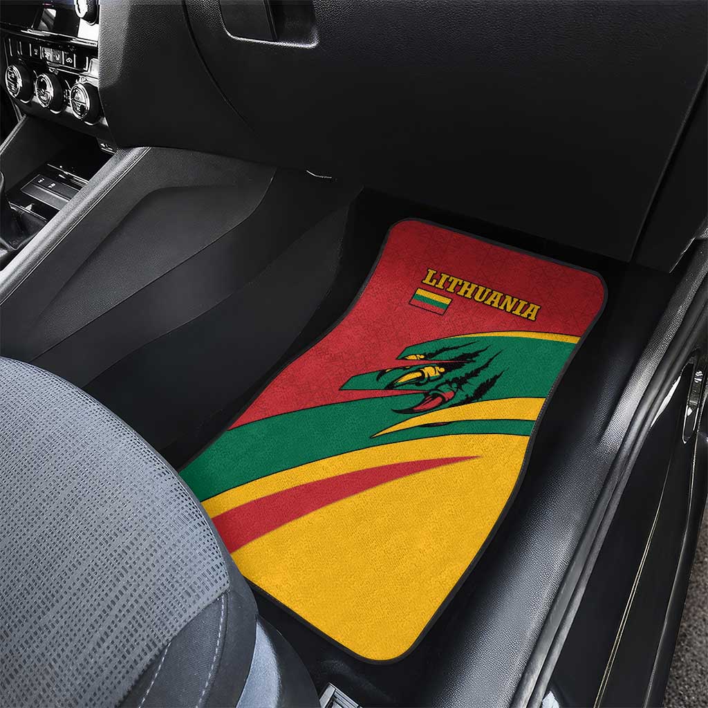 Lithuania Red and Green Car Mats with Knight and Dragon Claw Graphic and National Flag - Wonder Print Shop