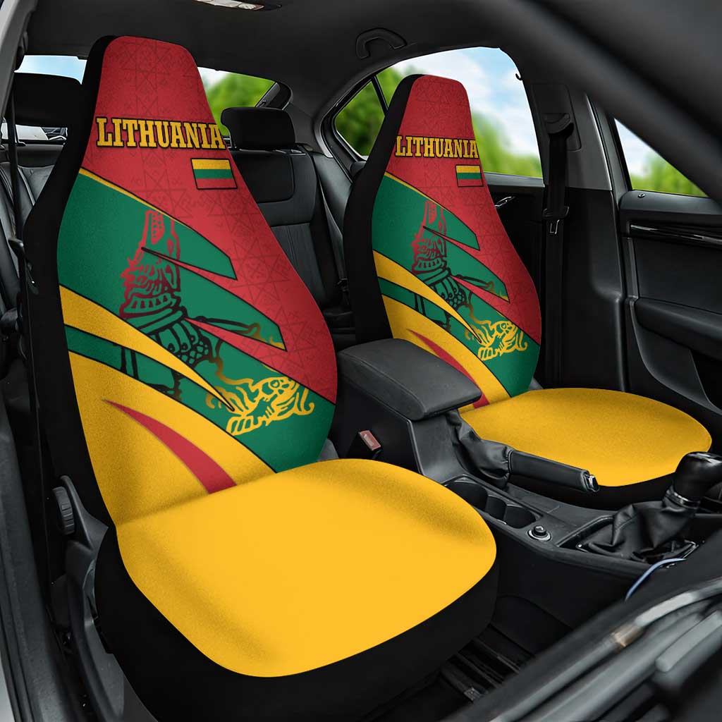 Lithuania Red and Green Car Seat Cover with Knight and Dragon Claw Graphic and National Flag - Wonder Print Shop