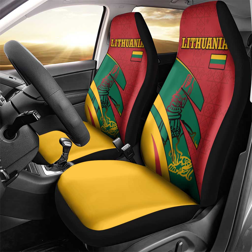 Lithuania Red and Green Car Seat Cover with Knight and Dragon Claw Graphic and National Flag - Wonder Print Shop