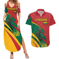 Lithuania Red and Green Couples Matching Summer Maxi Dress and Hawaiian Shirt with Knight and Dragon Claw Graphic and National Flag - Wonder Print Shop