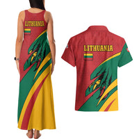 Lithuania Red and Green Couples Matching Tank Maxi Dress and Hawaiian Shirt with Knight and Dragon Claw Graphic and National Flag - Wonder Print Shop