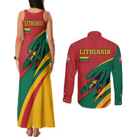 Lithuania Red and Green Couples Matching Tank Maxi Dress and Long Sleeve Button Shirt with Knight and Dragon Claw Graphic and National Flag - Wonder Print Shop