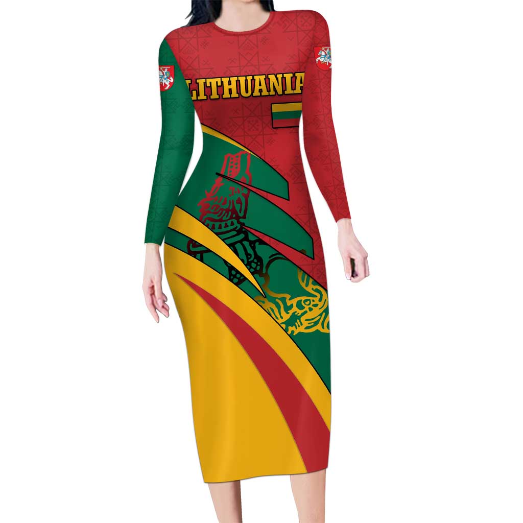 Lithuania Red and Green Family Matching Long Sleeve Bodycon Dress and Hawaiian Shirt with Knight and Dragon Claw Graphic and National Flag - Wonder Print Shop