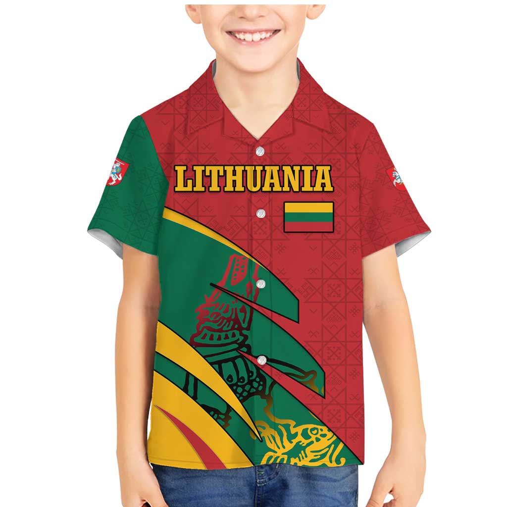 Lithuania Red and Green Family Matching Mermaid Dress and Hawaiian Shirt with Knight and Dragon Claw Graphic and National Flag - Wonder Print Shop