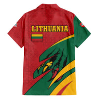 Lithuania Red and Green Family Matching Off The Shoulder Long Sleeve Dress and Hawaiian Shirt with Knight and Dragon Claw Graphic and National Flag - Wonder Print Shop