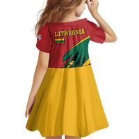 Lithuania Red and Green Family Matching Off Shoulder Maxi Dress and Hawaiian Shirt with Knight and Dragon Claw Graphic and National Flag - Wonder Print Shop