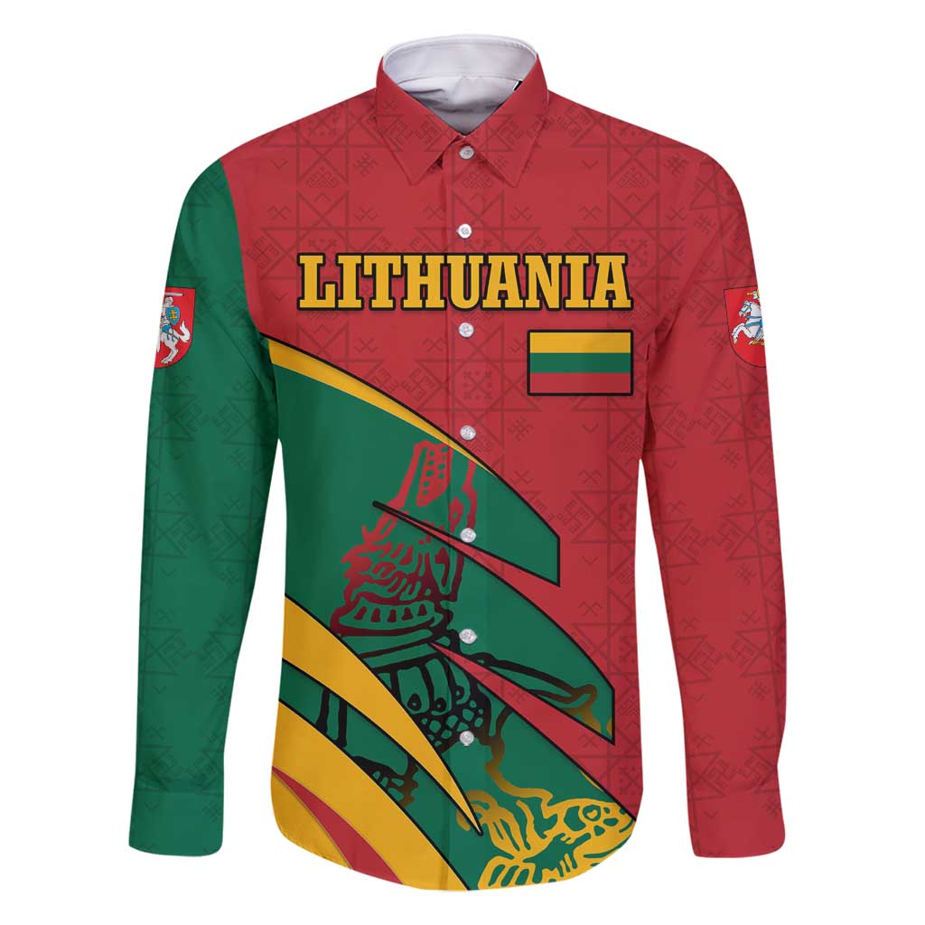 Lithuania Red and Green Family Matching Off Shoulder Maxi Dress and Hawaiian Shirt with Knight and Dragon Claw Graphic and National Flag - Wonder Print Shop
