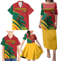 Lithuania Red and Green Family Matching Puletasi and Hawaiian Shirt with Knight and Dragon Claw Graphic and National Flag - Wonder Print Shop