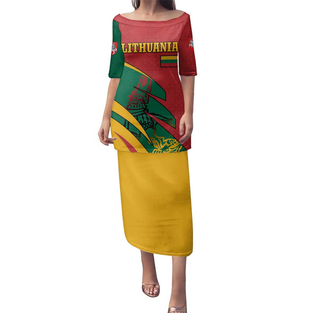 Lithuania Red and Green Family Matching Puletasi and Hawaiian Shirt with Knight and Dragon Claw Graphic and National Flag - Wonder Print Shop