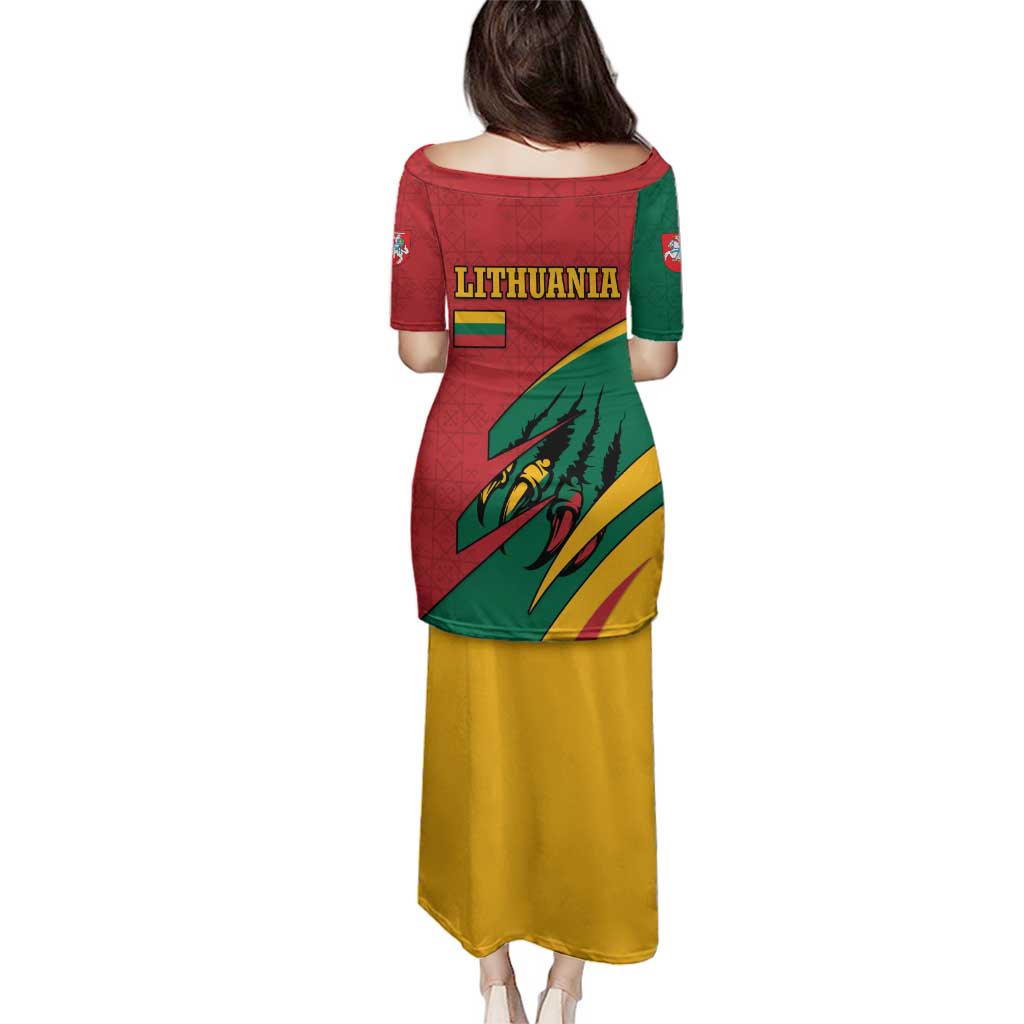 Lithuania Red and Green Family Matching Puletasi and Hawaiian Shirt with Knight and Dragon Claw Graphic and National Flag - Wonder Print Shop