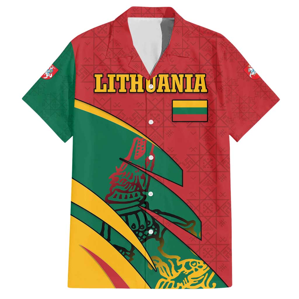 Lithuania Red and Green Family Matching Short Sleeve Bodycon Dress and Hawaiian Shirt with Knight and Dragon Claw Graphic and National Flag - Wonder Print Shop