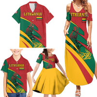 Lithuania Red and Green Family Matching Summer Maxi Dress and Hawaiian Shirt with Knight and Dragon Claw Graphic and National Flag - Wonder Print Shop