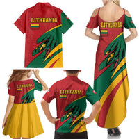 Lithuania Red and Green Family Matching Summer Maxi Dress and Hawaiian Shirt with Knight and Dragon Claw Graphic and National Flag - Wonder Print Shop