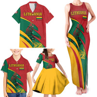 Lithuania Red and Green Family Matching Tank Maxi Dress and Hawaiian Shirt with Knight and Dragon Claw Graphic and National Flag - Wonder Print Shop
