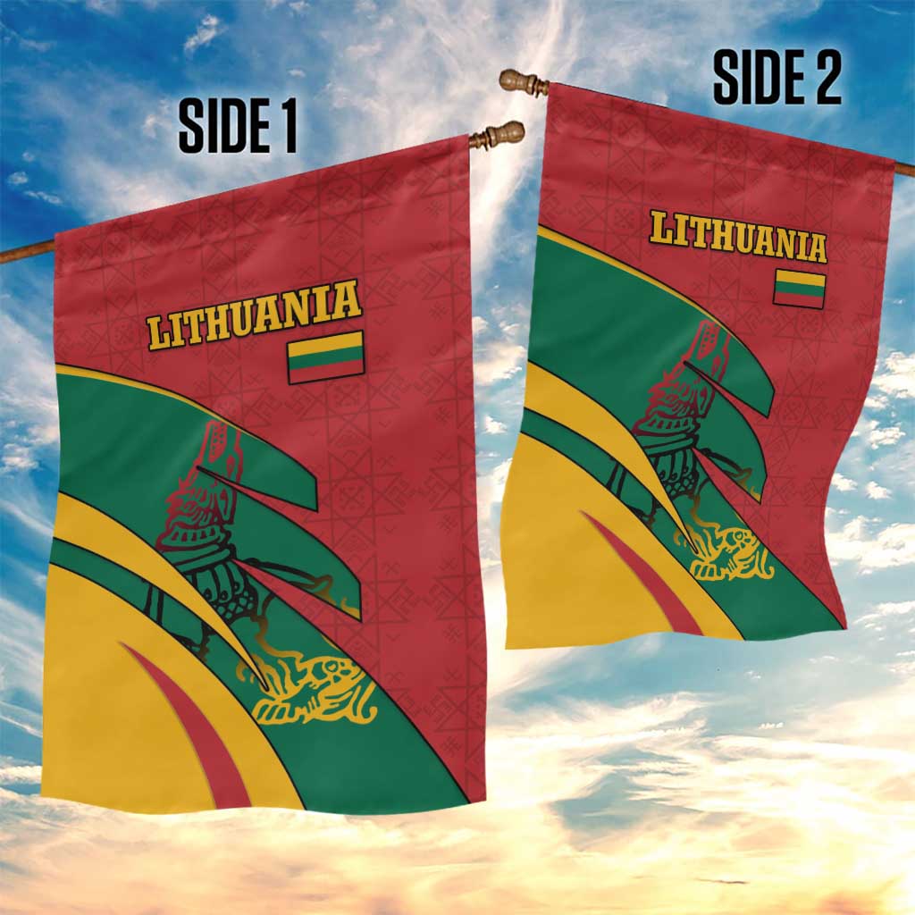 Lithuania Red and Green Garden Flag with Knight and Dragon Claw Graphic and National Flag - Wonder Print Shop