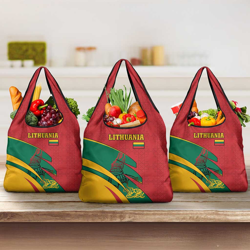 Lithuania Red and Green Grocery Bag with Knight and Dragon Claw Graphic and National Flag - Wonder Print Shop