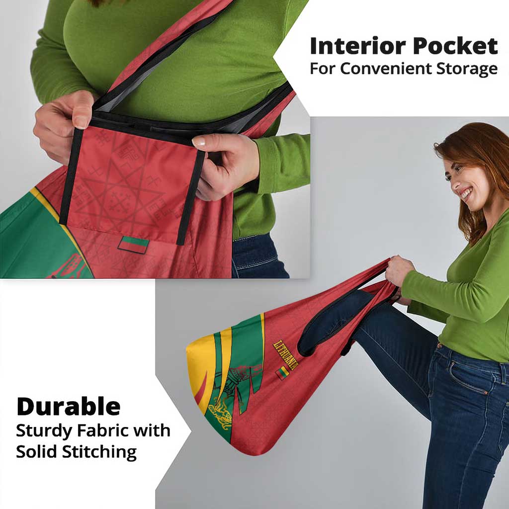 Lithuania Red and Green Grocery Bag with Knight and Dragon Claw Graphic and National Flag - Wonder Print Shop