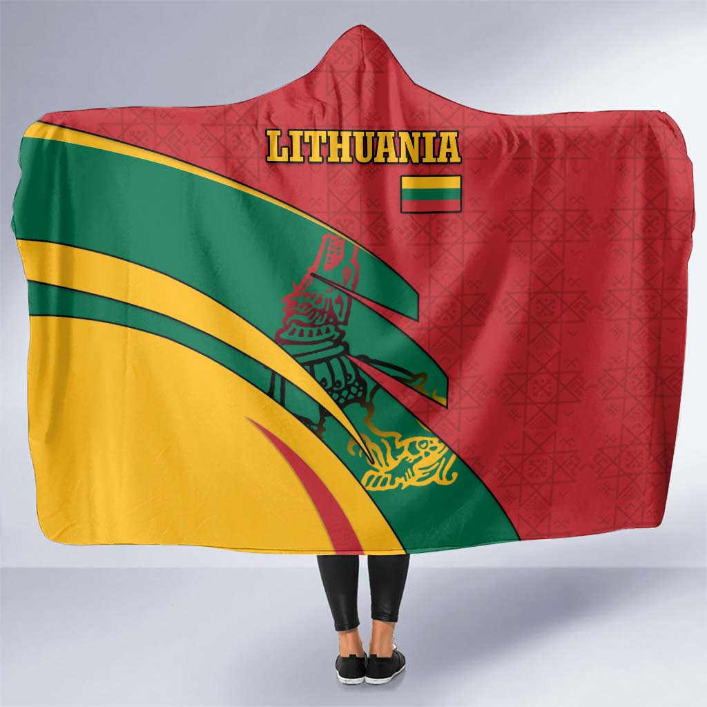 Lithuania Red and Green Hooded Blanket with Knight and Dragon Claw Graphic and National Flag - Wonder Print Shop