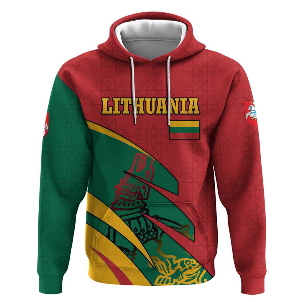 Lithuania Red and Green Hoodie with Knight and Dragon Claw Graphic and National Flag - Wonder Print Shop