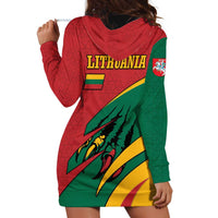 Lithuania Red and Green Hoodie Dress with Knight and Dragon Claw Graphic and National Flag - Wonder Print Shop