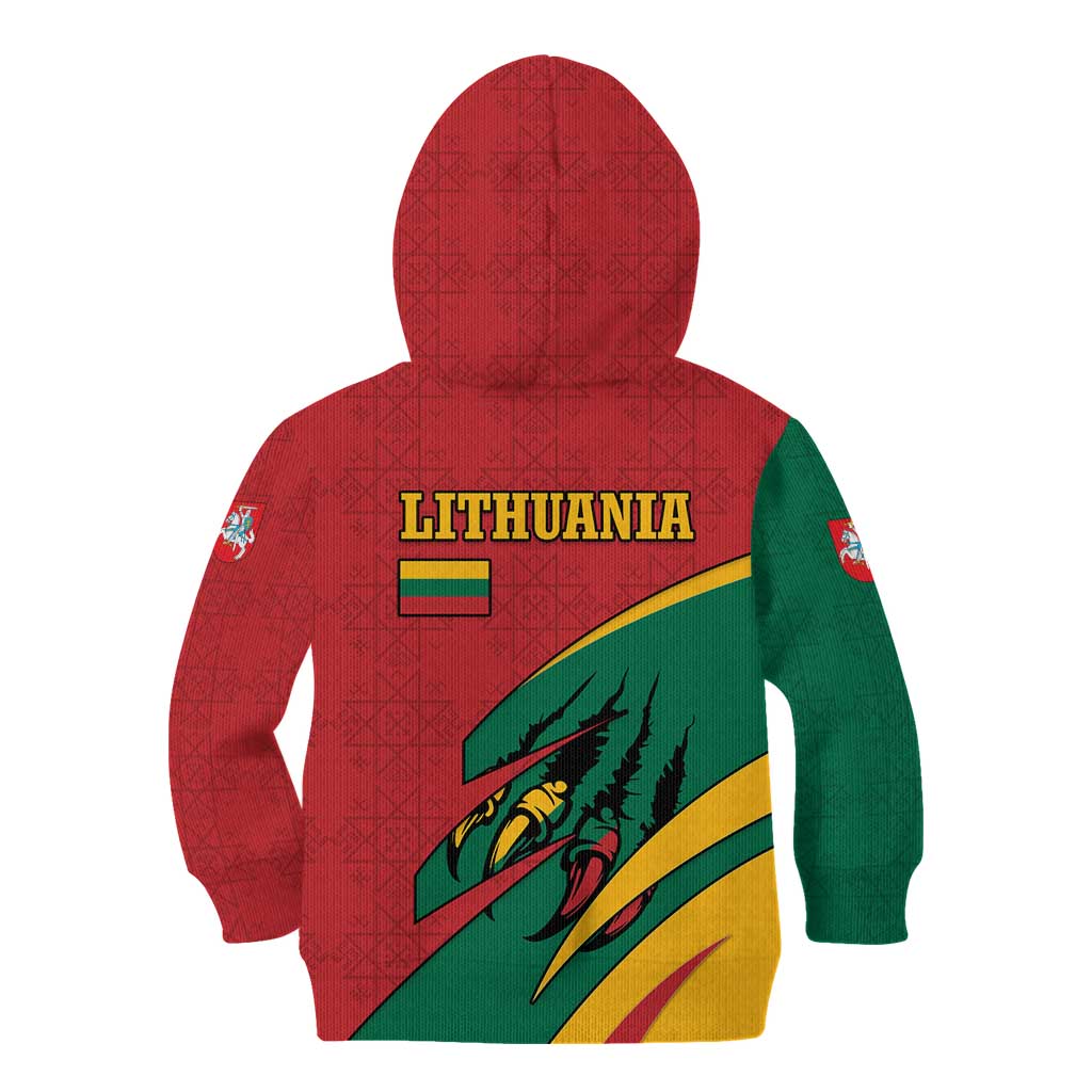 Lithuania Red and Green Kid Hoodie with Knight and Dragon Claw Graphic and National Flag - Wonder Print Shop
