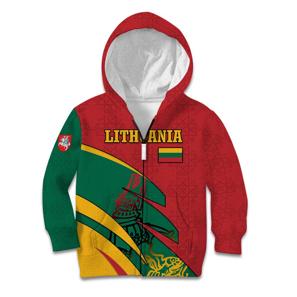 Lithuania Red and Green Kid Hoodie with Knight and Dragon Claw Graphic and National Flag - Wonder Print Shop