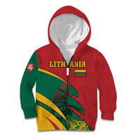 Lithuania Red and Green Kid Hoodie with Knight and Dragon Claw Graphic and National Flag - Wonder Print Shop