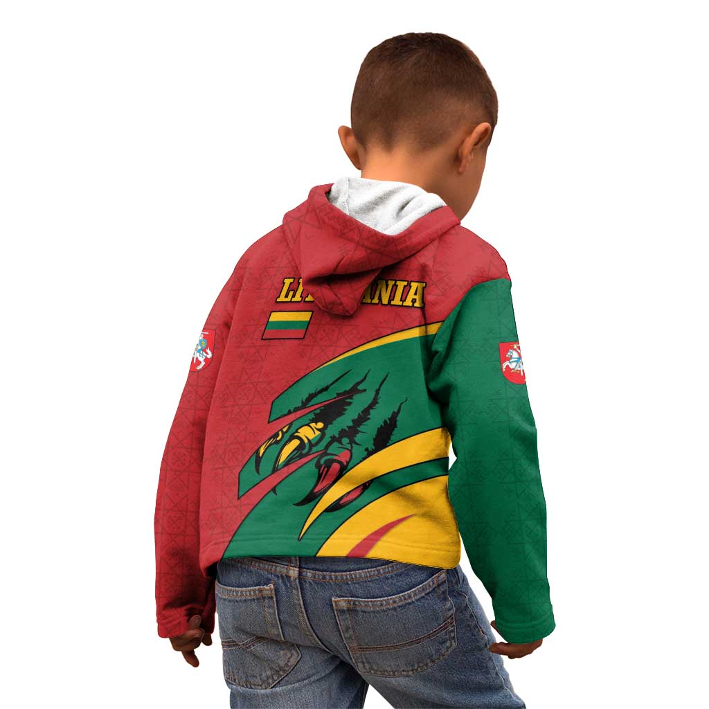 Lithuania Red and Green Kid Hoodie with Knight and Dragon Claw Graphic and National Flag - Wonder Print Shop