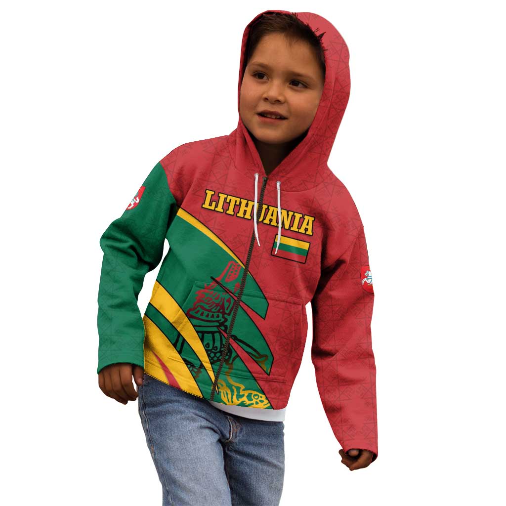 Lithuania Red and Green Kid Hoodie with Knight and Dragon Claw Graphic and National Flag - Wonder Print Shop