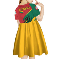 Lithuania Red and Green Kid Short Sleeve Dress with Knight and Dragon Claw Graphic and National Flag - Wonder Print Shop