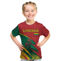 Lithuania Red and Green Kid T Shirt with Knight and Dragon Claw Graphic and National Flag - Wonder Print Shop