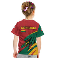 Lithuania Red and Green Kid T Shirt with Knight and Dragon Claw Graphic and National Flag - Wonder Print Shop