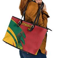 Lithuania Red and Green Leather Tote Bag with Knight and Dragon Claw Graphic and National Flag - Wonder Print Shop