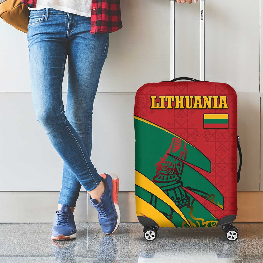 Lithuania Red and Green Luggage Cover with Knight and Dragon Claw Graphic and National Flag - Wonder Print Shop