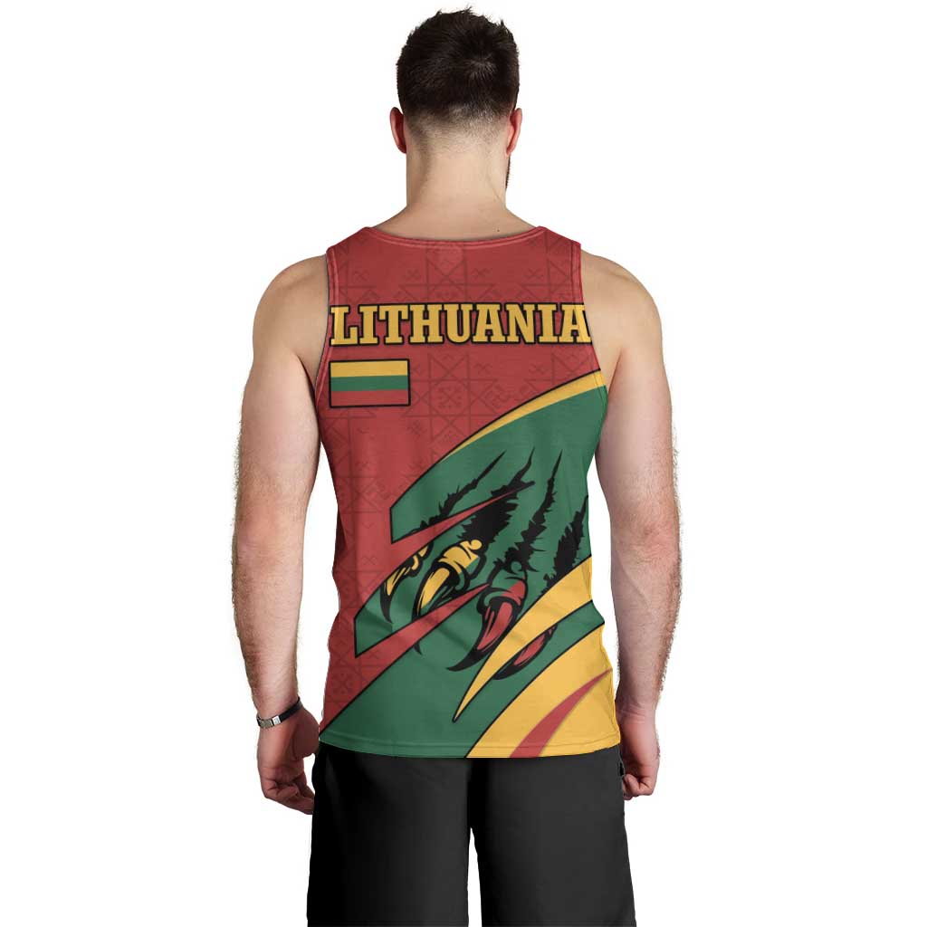 Lithuania Red and Green Men Tank Top with Knight and Dragon Claw Graphic and National Flag - Wonder Print Shop