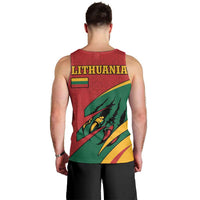 Lithuania Red and Green Men Tank Top with Knight and Dragon Claw Graphic and National Flag - Wonder Print Shop
