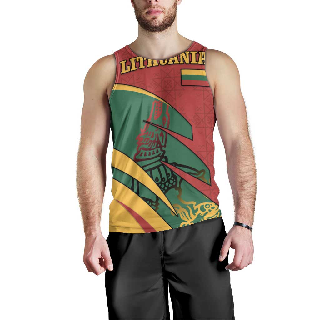 Lithuania Red and Green Men Tank Top with Knight and Dragon Claw Graphic and National Flag - Wonder Print Shop