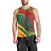 Lithuania Red and Green Men Tank Top with Knight and Dragon Claw Graphic and National Flag - Wonder Print Shop