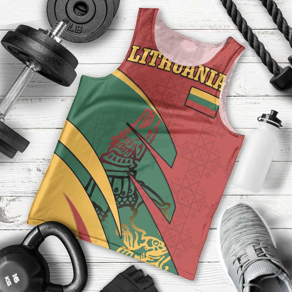 Lithuania Red and Green Men Tank Top with Knight and Dragon Claw Graphic and National Flag - Wonder Print Shop