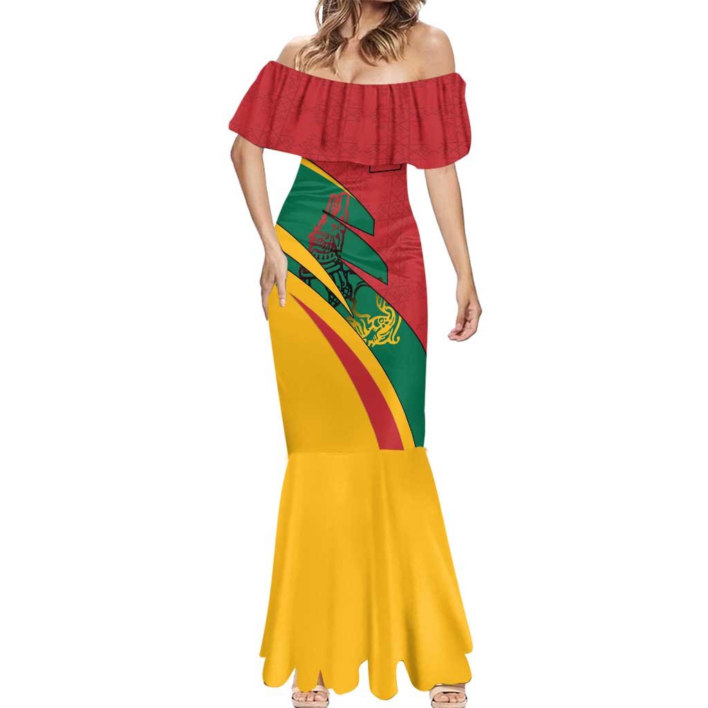 Lithuania Red and Green Mermaid Dress with Knight and Dragon Claw Graphic and National Flag - Wonder Print Shop
