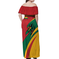Lithuania Red and Green Off Shoulder Maxi Dress with Knight and Dragon Claw Graphic and National Flag - Wonder Print Shop