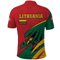 Lithuania Red and Green Polo Shirt with Knight and Dragon Claw Graphic and National Flag - Wonder Print Shop