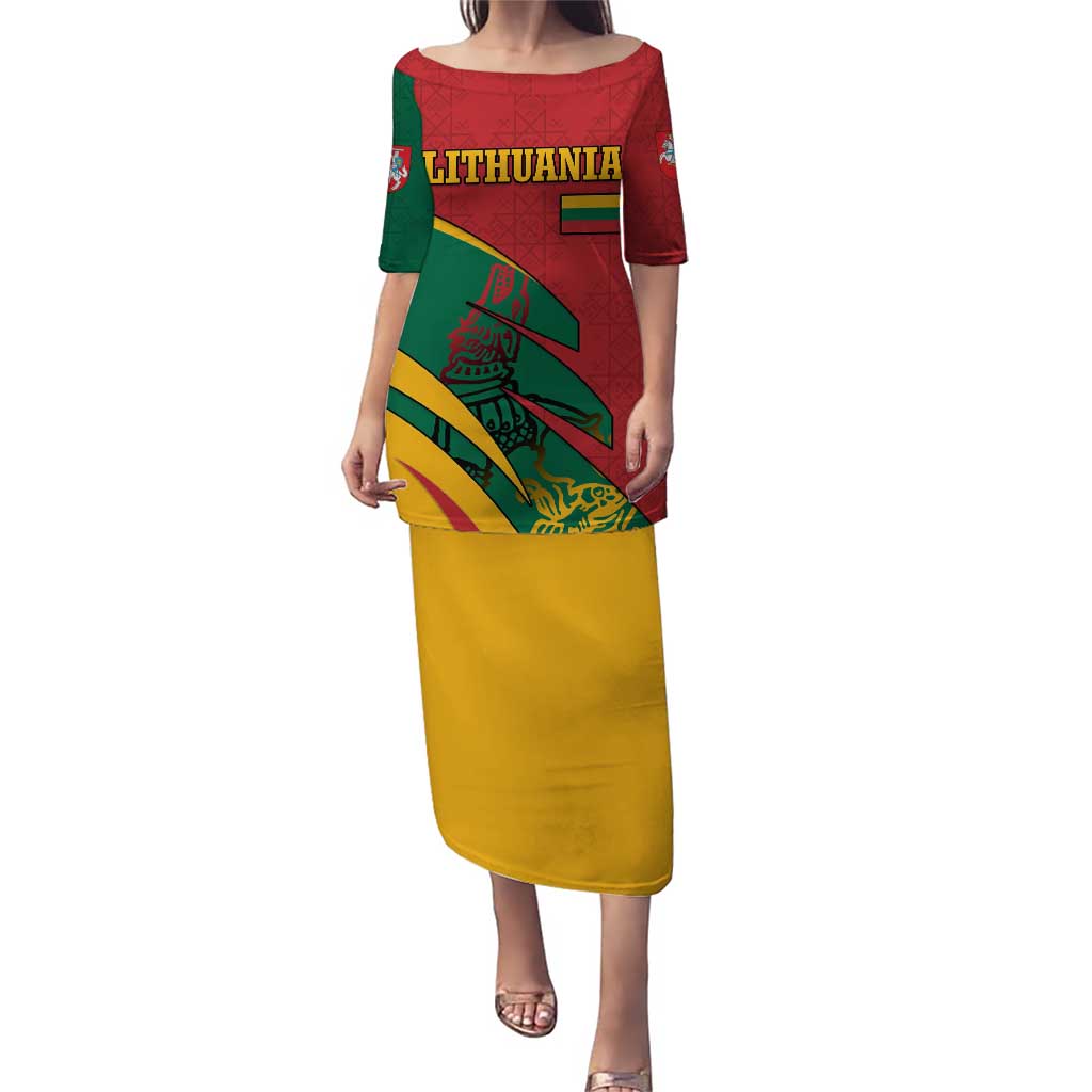 Lithuania Red and Green Puletasi with Knight and Dragon Claw Graphic and National Flag - Wonder Print Shop