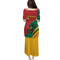 Lithuania Red and Green Puletasi with Knight and Dragon Claw Graphic and National Flag - Wonder Print Shop