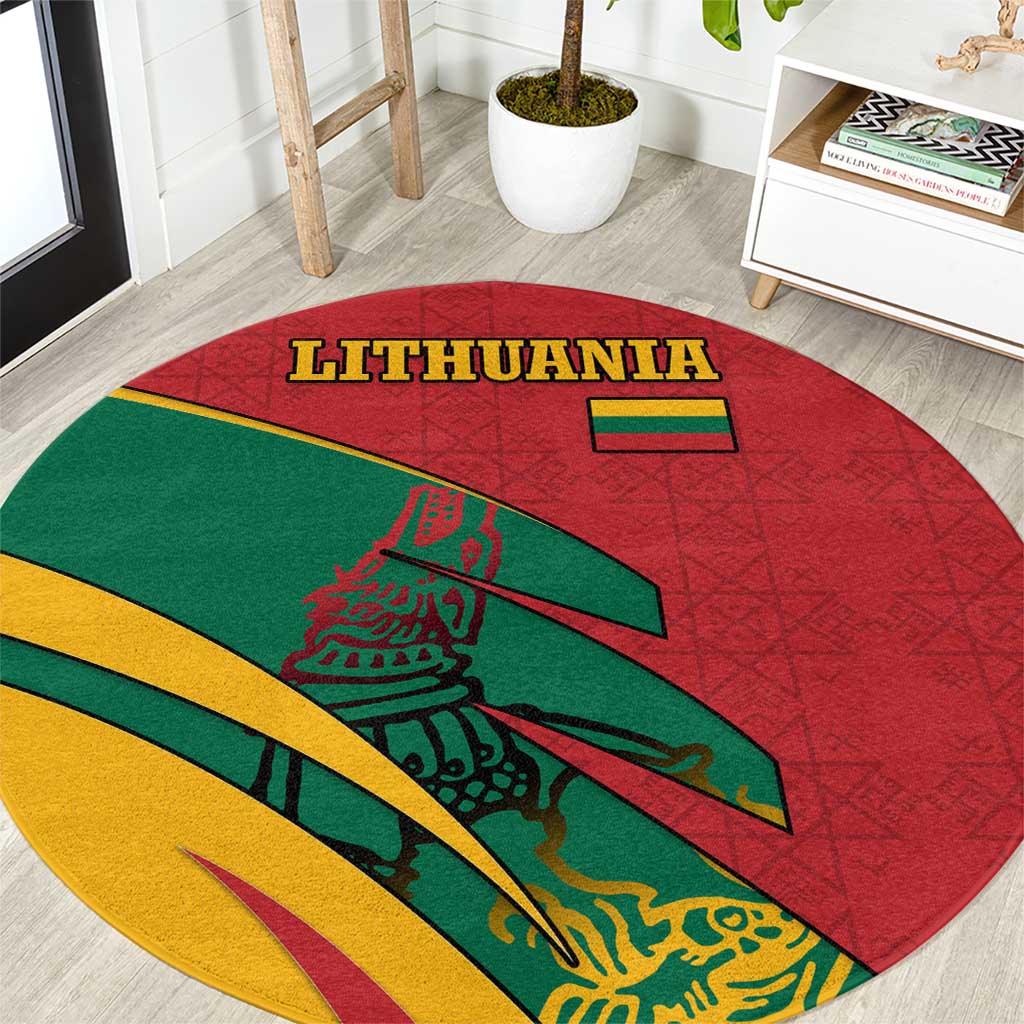 Lithuania Red and Green Round Carpet with Knight and Dragon Claw Graphic and National Flag - Wonder Print Shop