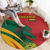 Lithuania Red and Green Round Carpet with Knight and Dragon Claw Graphic and National Flag - Wonder Print Shop